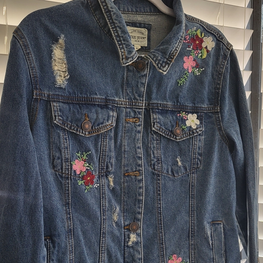 Wax Jean Jacket with flowers